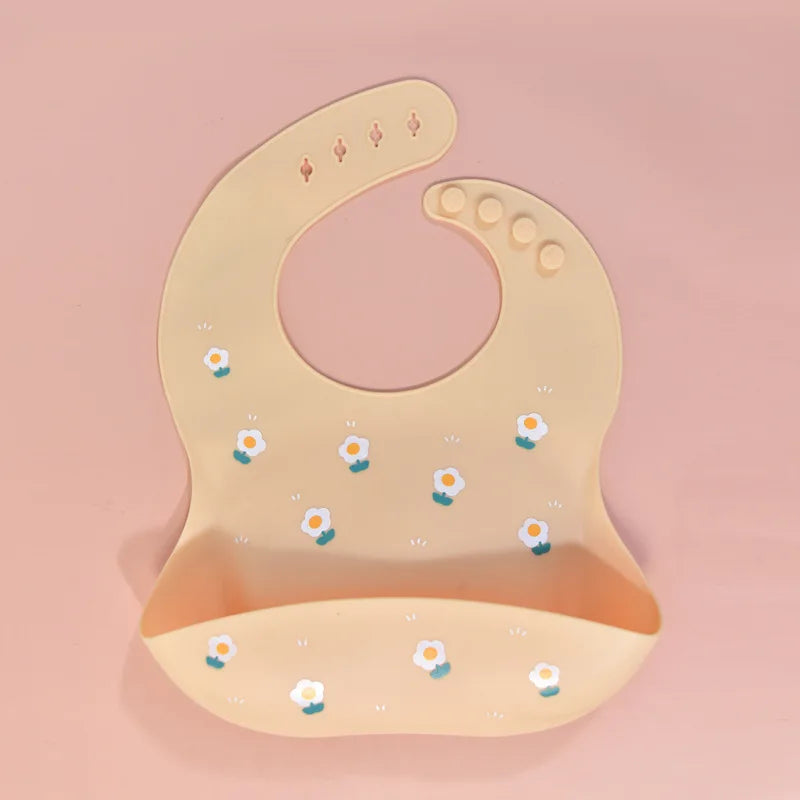 Baby Silicone Bibs Infant Toddler Feeding Saliva Towel Cartoon Adjustable Children Apron with Pocket Baby Waterproof Things