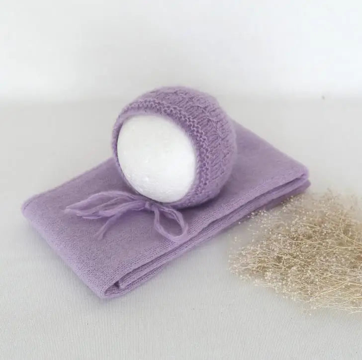 Newborn Knit Mohair Wrap and Bonnet Set Photography Prop