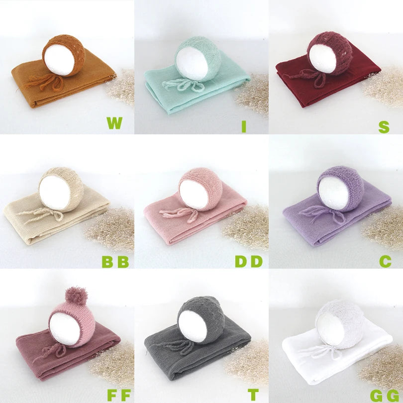 Vintage Newborn Knit Wrap and Bonnet Set for Photography Props