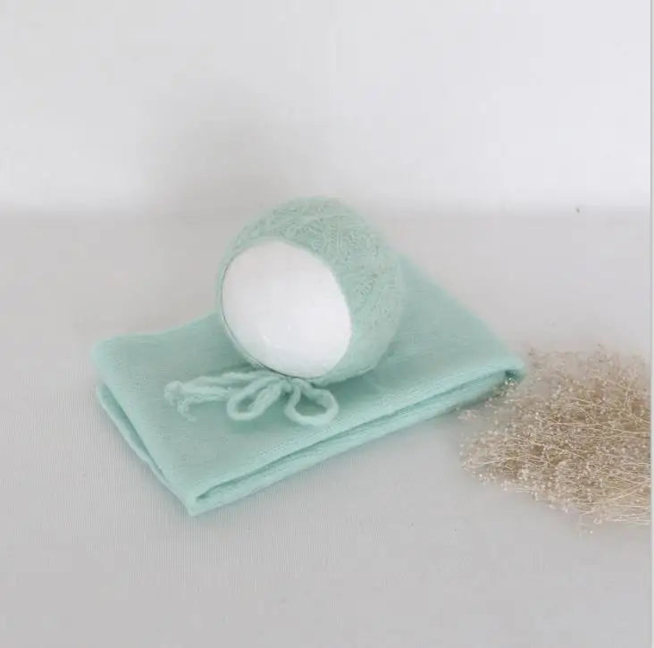 Newborn Knit Mohair Wrap and Bonnet Set Photography Prop