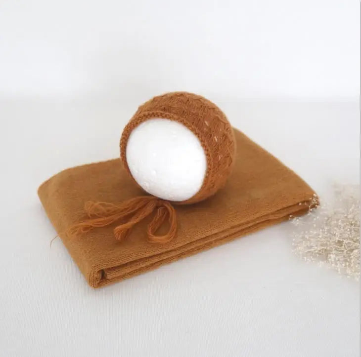 Newborn Knit Mohair Wrap and Bonnet Set Photography Prop