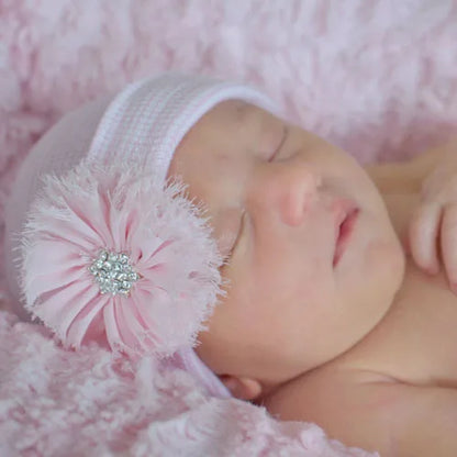 Pink Blue Newborn Baby Beanie Cap Flower Hospital Hat