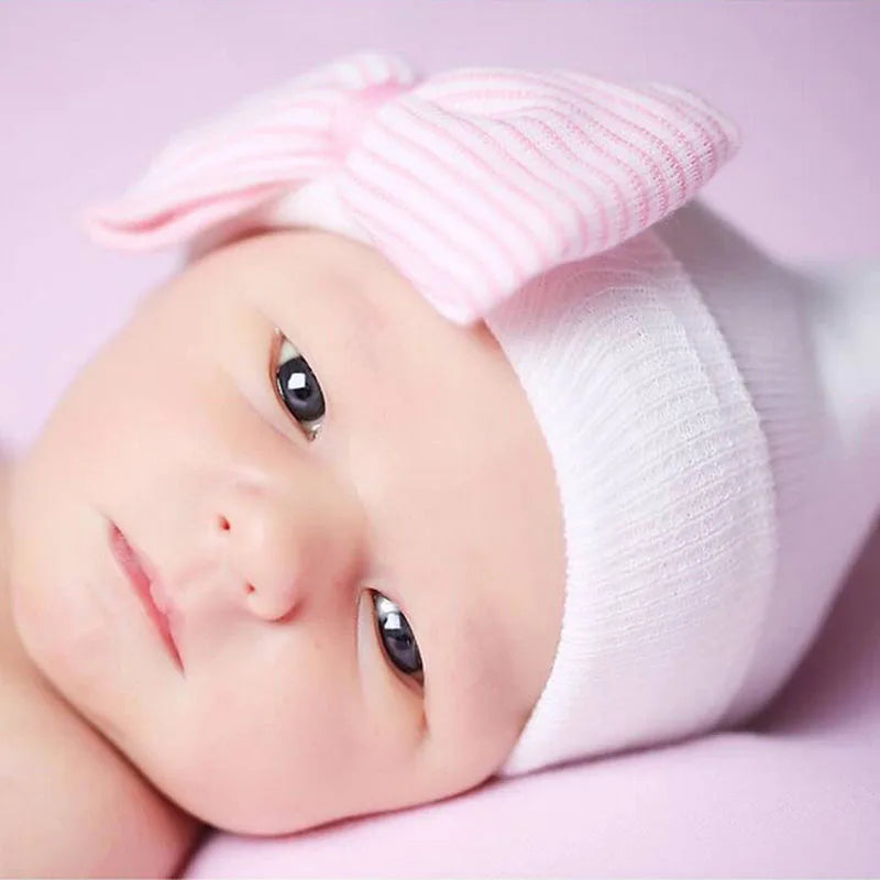 Pink Blue Newborn Baby Beanie Cap Flower Hospital Hat