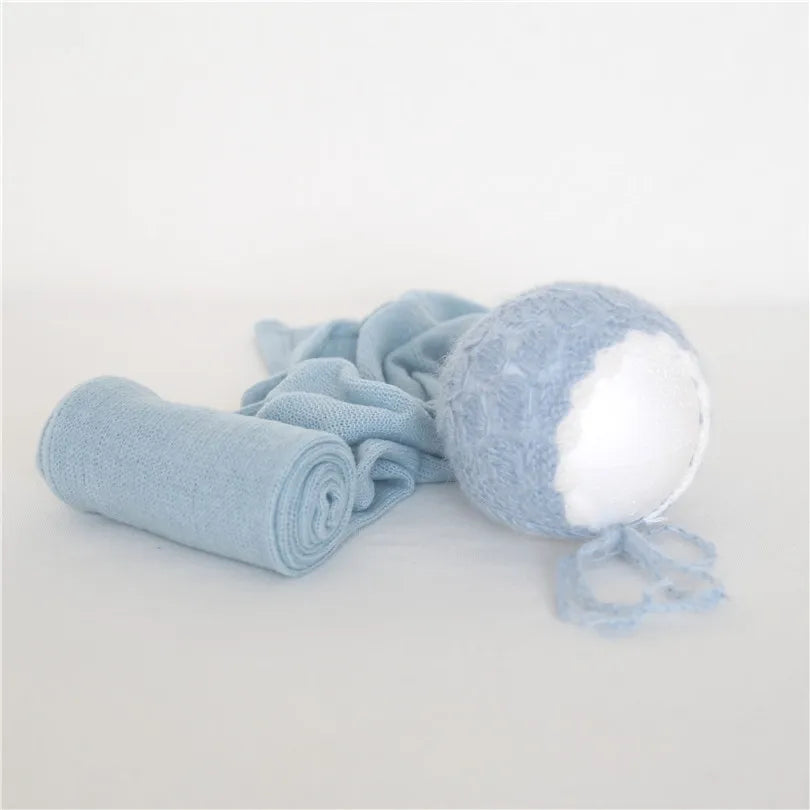 Vintage Newborn Knit Wrap and Bonnet Set for Photography Props