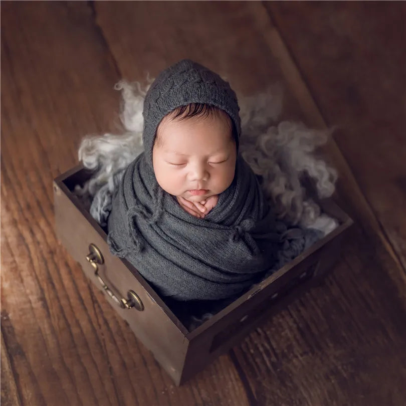 Vintage Newborn Knit Wrap and Bonnet Set for Photography Props