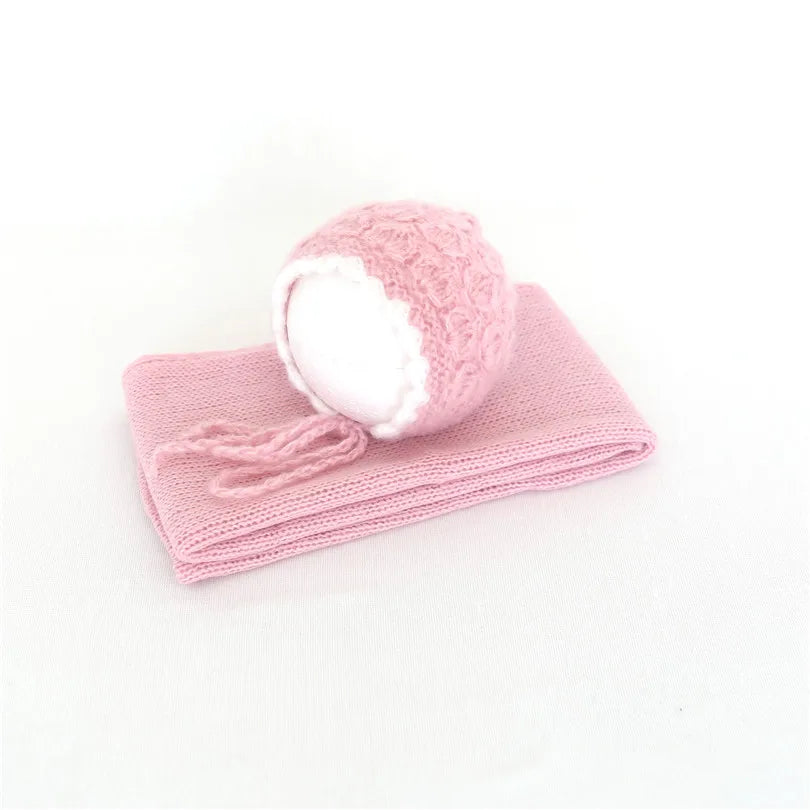 Color Dots Mohair Wrap Bonnet Set Baby Photo Prop