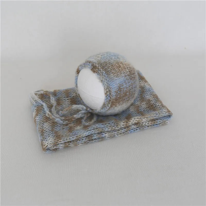 Vintage Newborn Knit Wrap and Bonnet Set for Photography Props