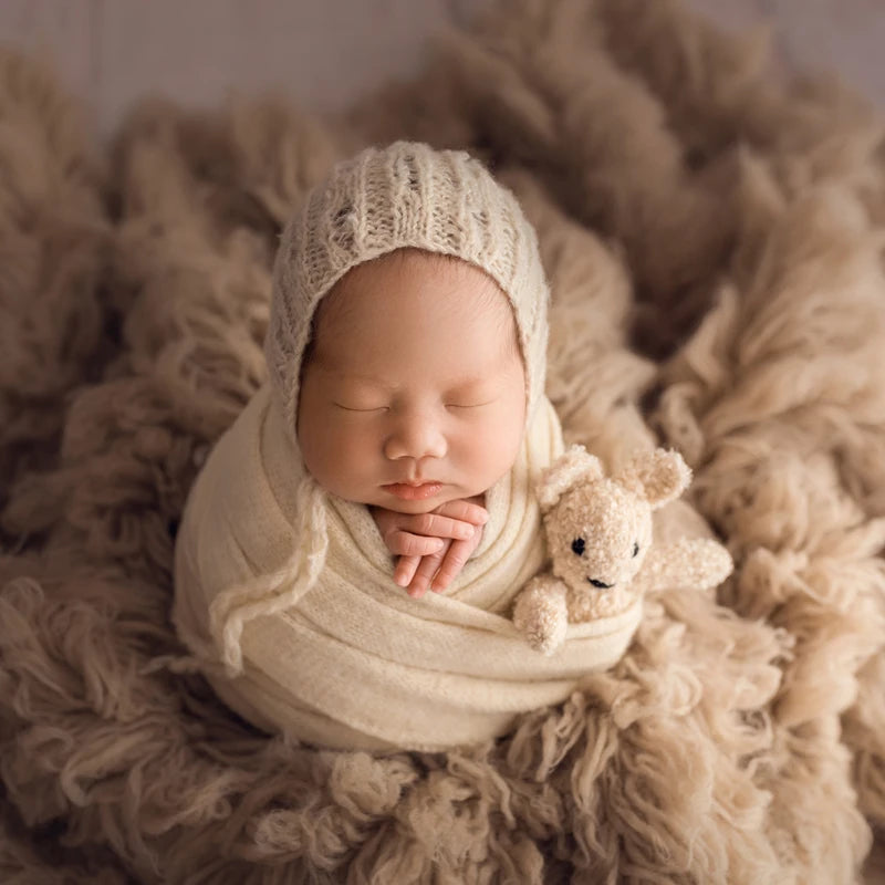 Newborn Knit Mohair Wrap and Bonnet Set Photography Prop