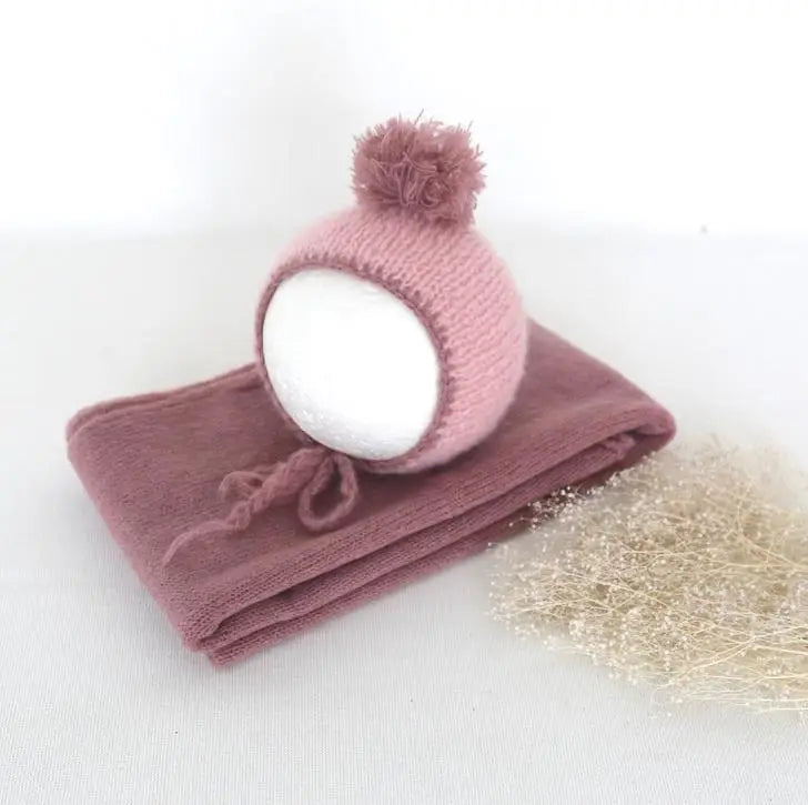 Newborn Knit Mohair Wrap and Bonnet Set Photography Prop