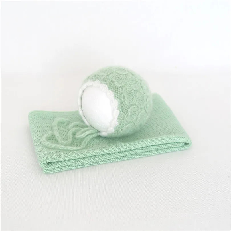 Color Dots Mohair Wrap Bonnet Set Baby Photo Prop