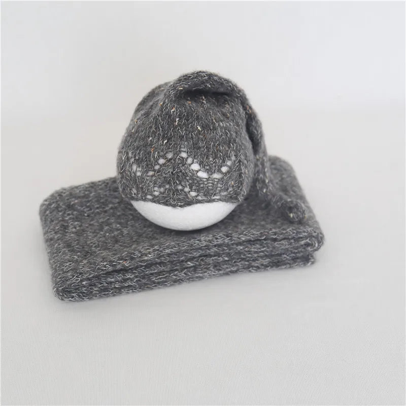 Vintage Newborn Knit Wrap and Bonnet Set for Photography Props