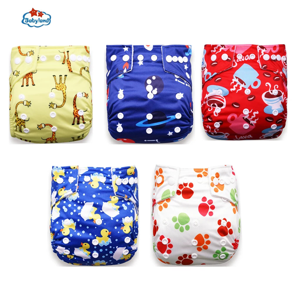 5pcs Babyland Washable Diapers – Eco-Friendly Pocket Nappies (3–15kg)