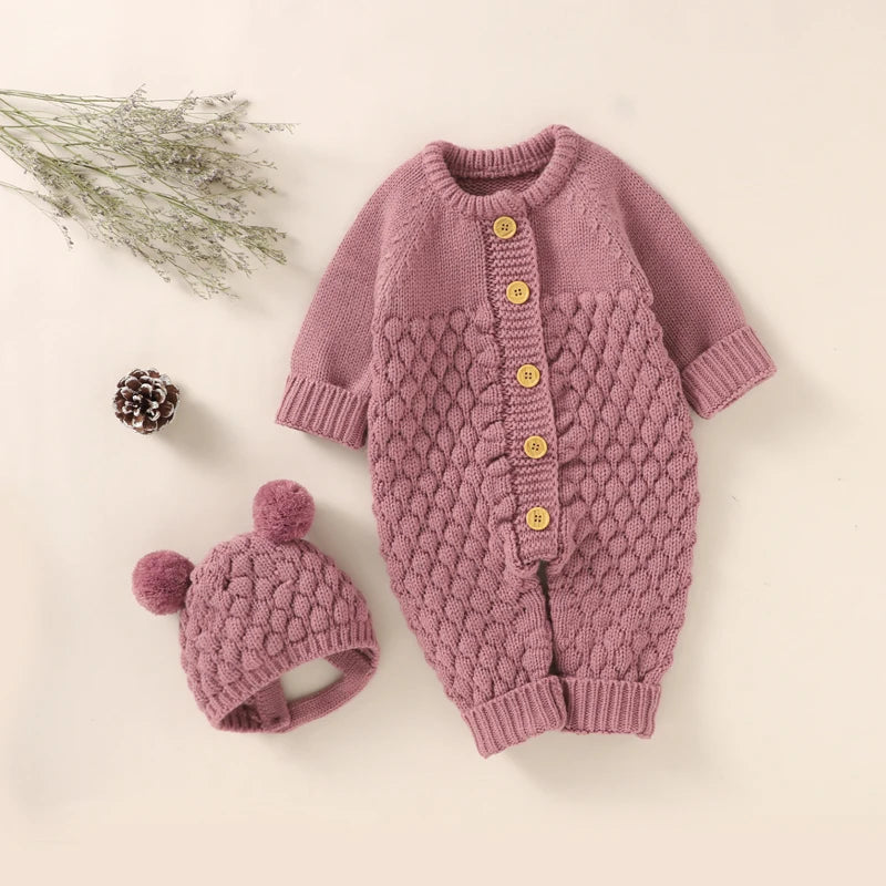 Knitted Baby Jumpsuit & Cap Set
