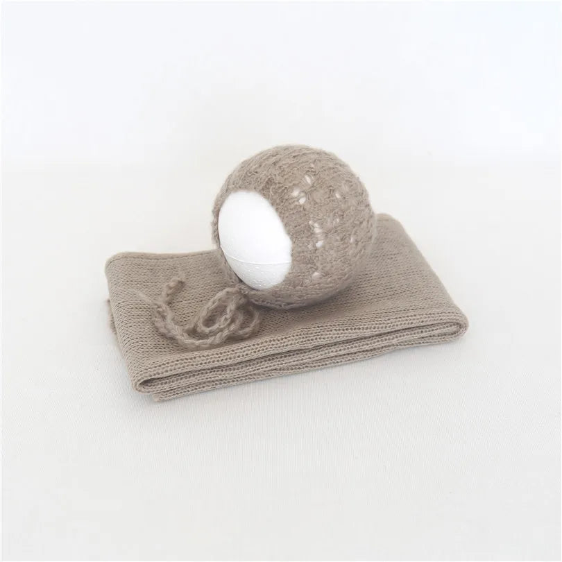 Newborn Knit Mohair Wrap and Bonnet Set Photography Prop