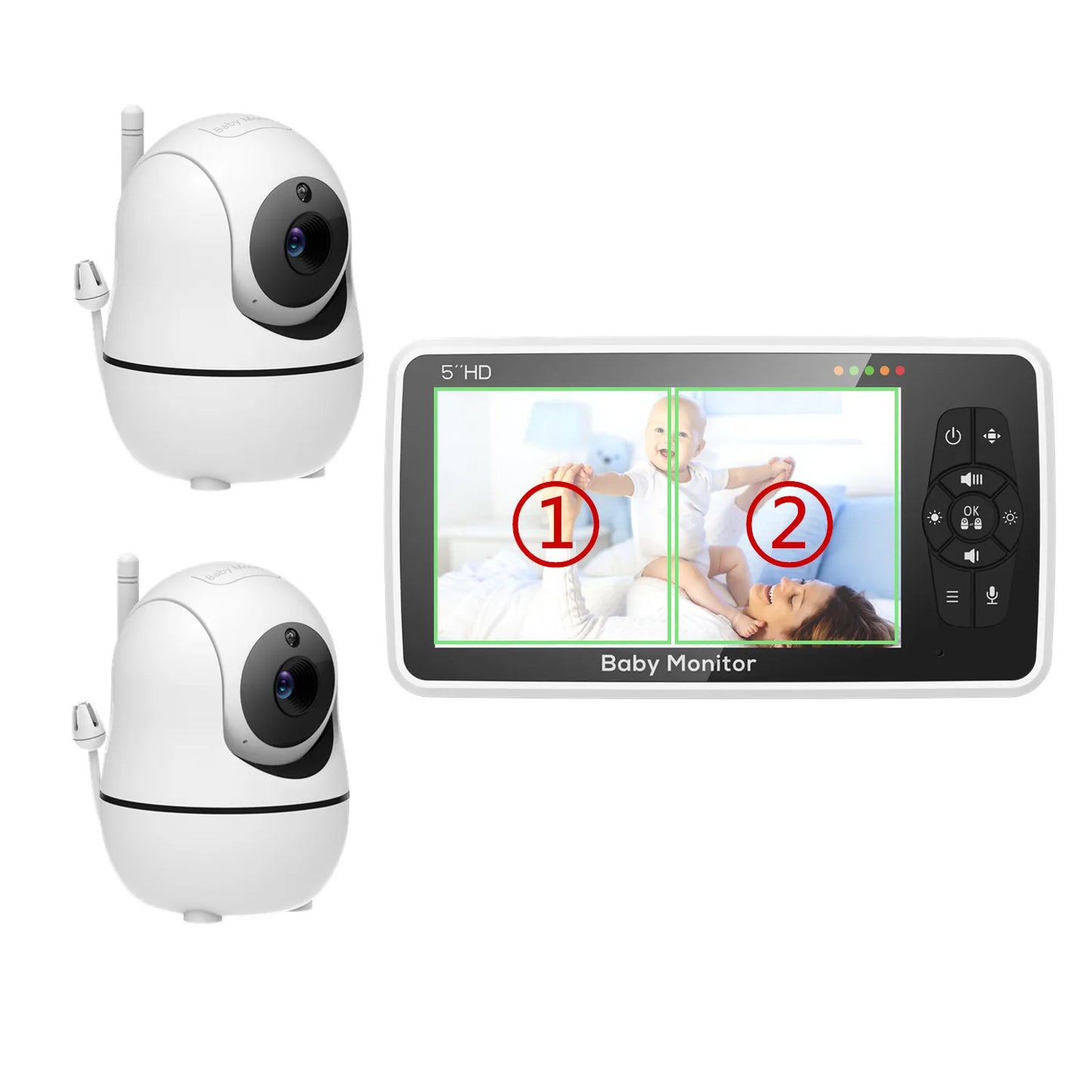 Babyphone double caméra 5 pouces avec audio bidirectionnel et zoom