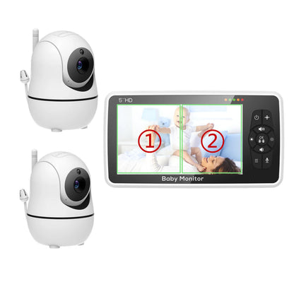 Babyphone double caméra 5 pouces avec audio bidirectionnel et zoom