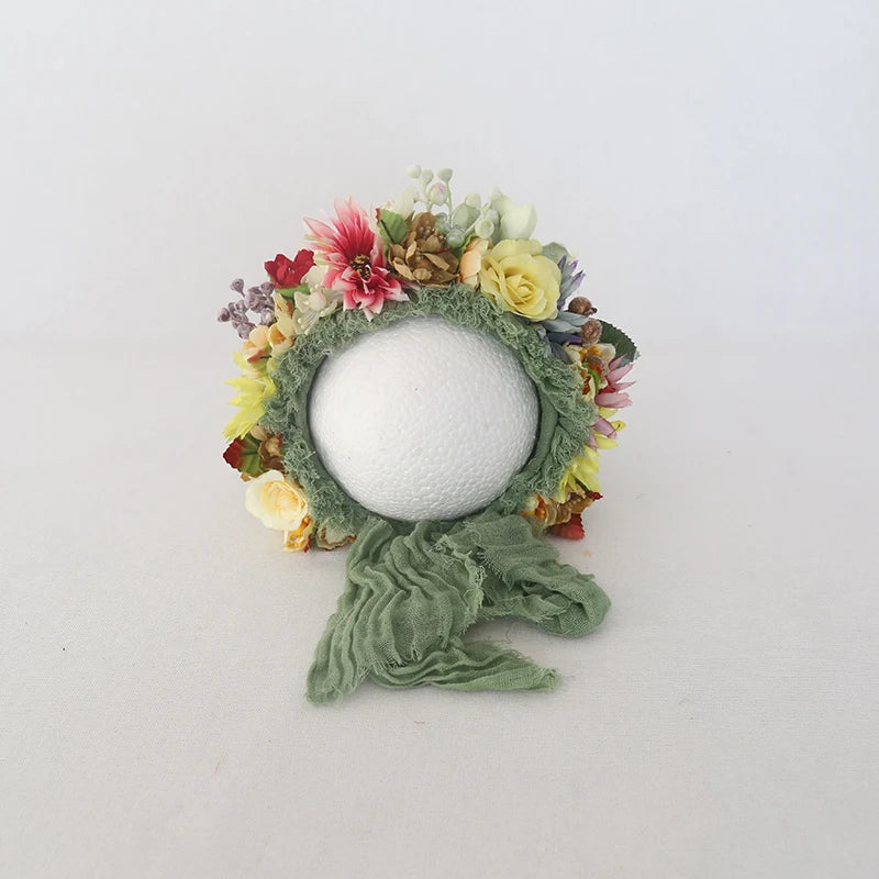 Cute Pink Sunflower Garden Knit Bonnet Baby Girl Photo Prop