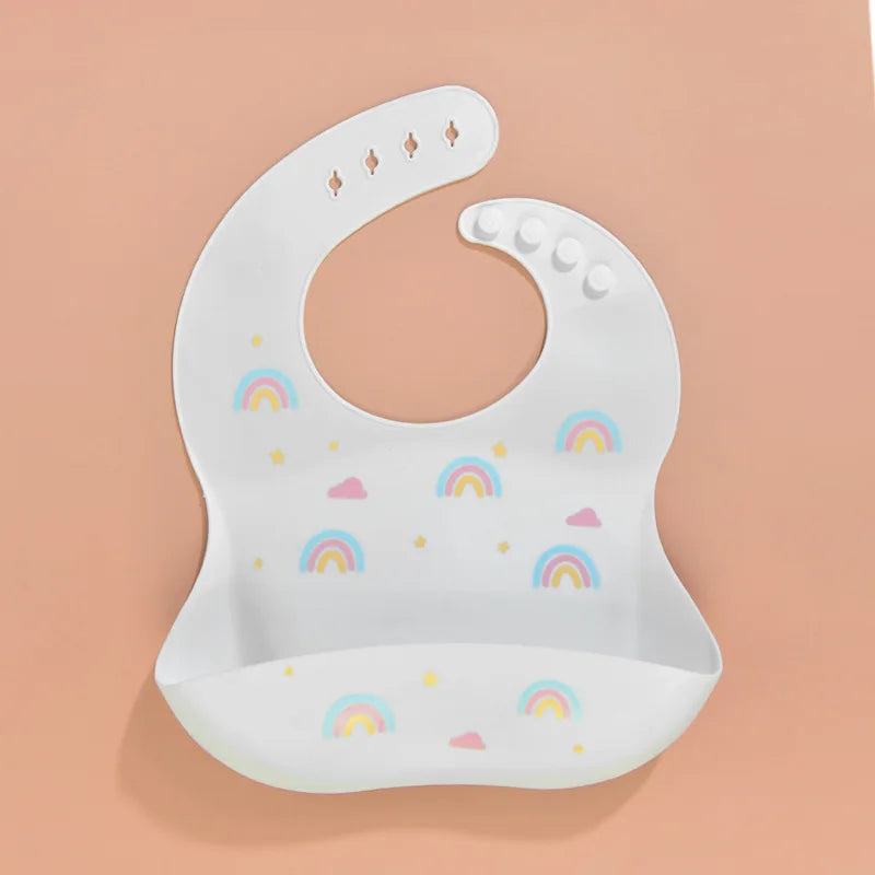 Baby Silicone Bibs Infant Toddler Feeding Saliva Towel Cartoon Adjustable Children Apron with Pocket Baby Waterproof Things