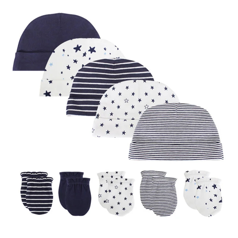 Unisex Cotton Newborn Baby Hat and Gloves Set 10Pieces