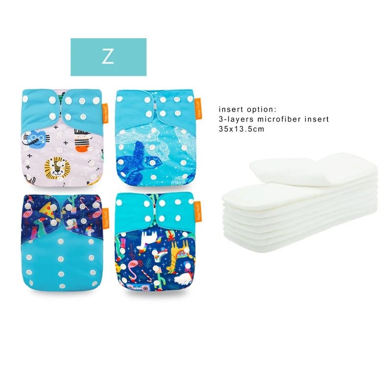 HappyFlute Reusable Diaper Set – 4 OS Pocket Diapers + 8 Inserts