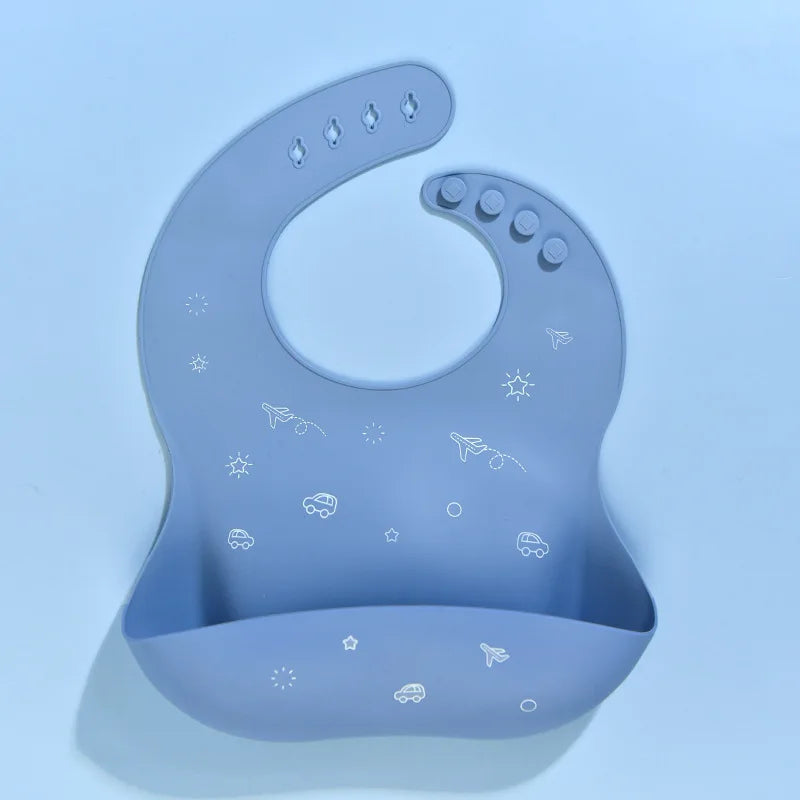 Baby Silicone Bibs Infant Toddler Feeding Saliva Towel Cartoon Adjustable Children Apron with Pocket Baby Waterproof Things