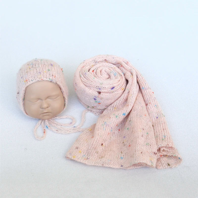 Color Dots Mohair Wrap Bonnet Set Baby Photo Prop