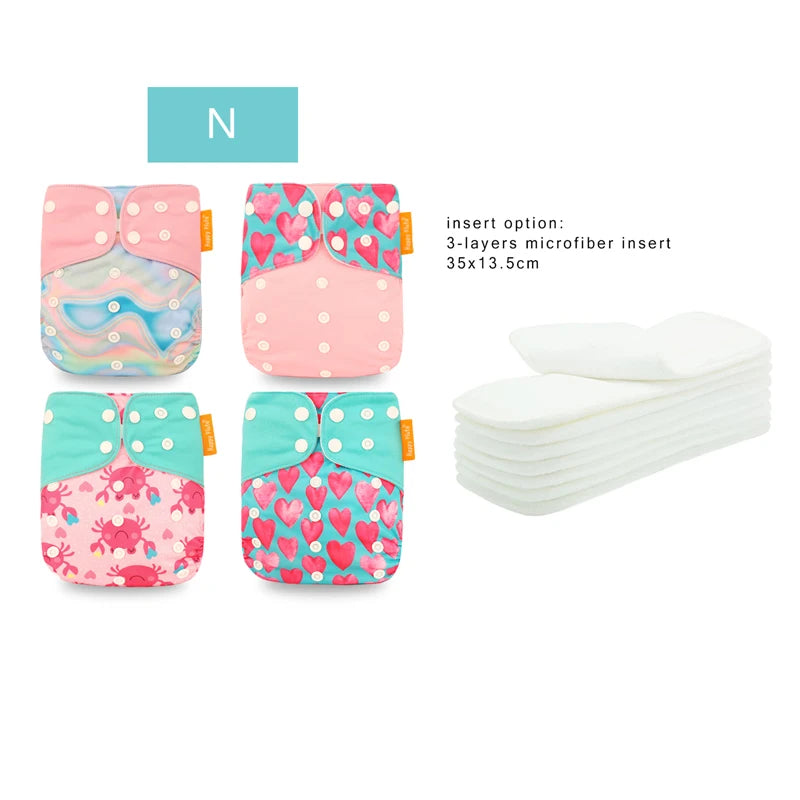 HappyFlute Reusable Diaper Set – 4 OS Pocket Diapers + 8 Inserts