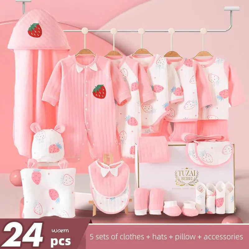 Newborn Baby Clothes Set – 22–24PCS 100% Cotton, 0–6M Unisex Four-Season Outfit