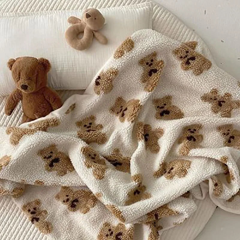 MILANCEL Winter Baby Blanket Bear Cotton Padded Blanket Warm Lamb Wool Newborn Blanket