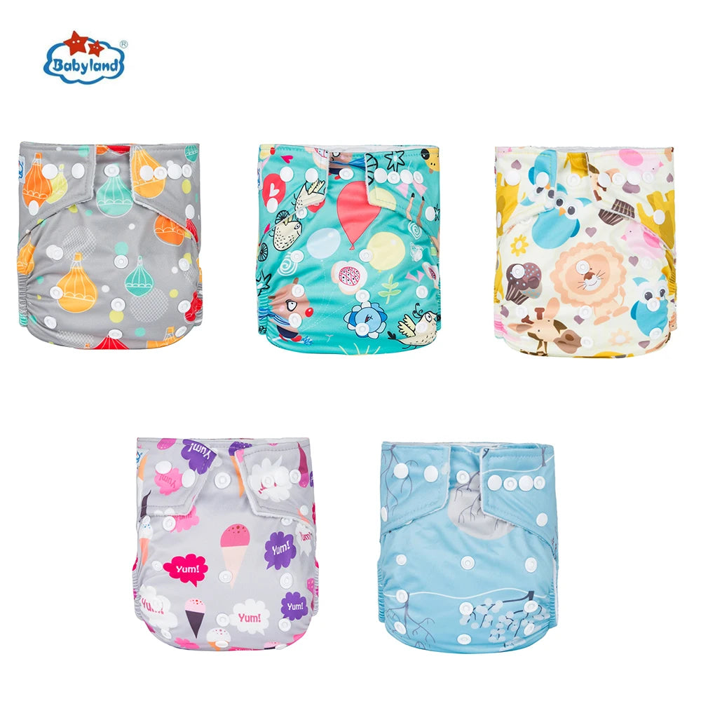 5pcs Babyland Washable Diapers – Eco-Friendly Pocket Nappies (3–15kg)