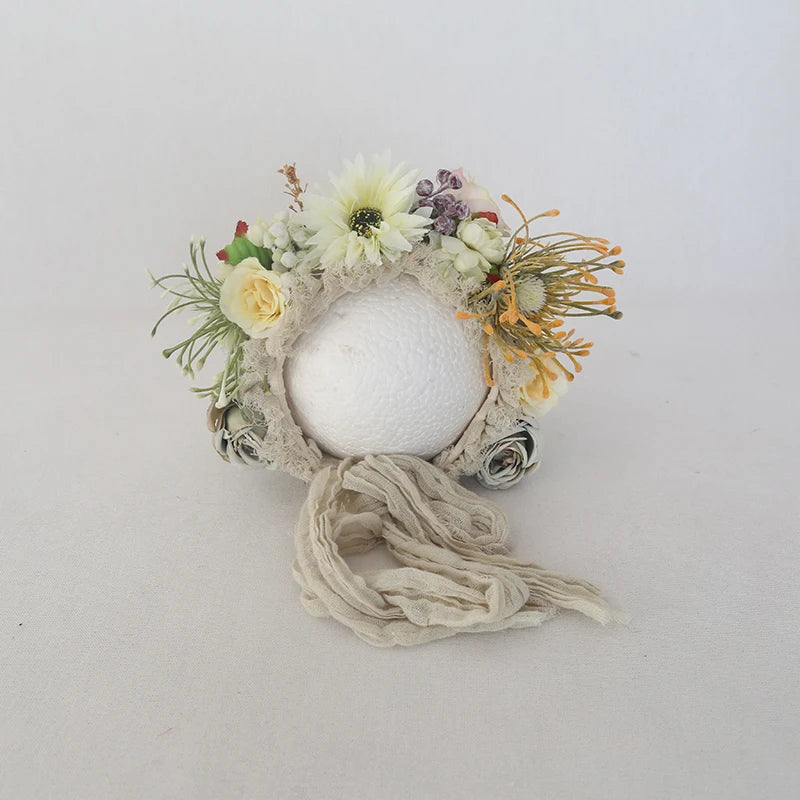 Knitted Flower Bonnet for Newborn Baby Photo Shoot Props