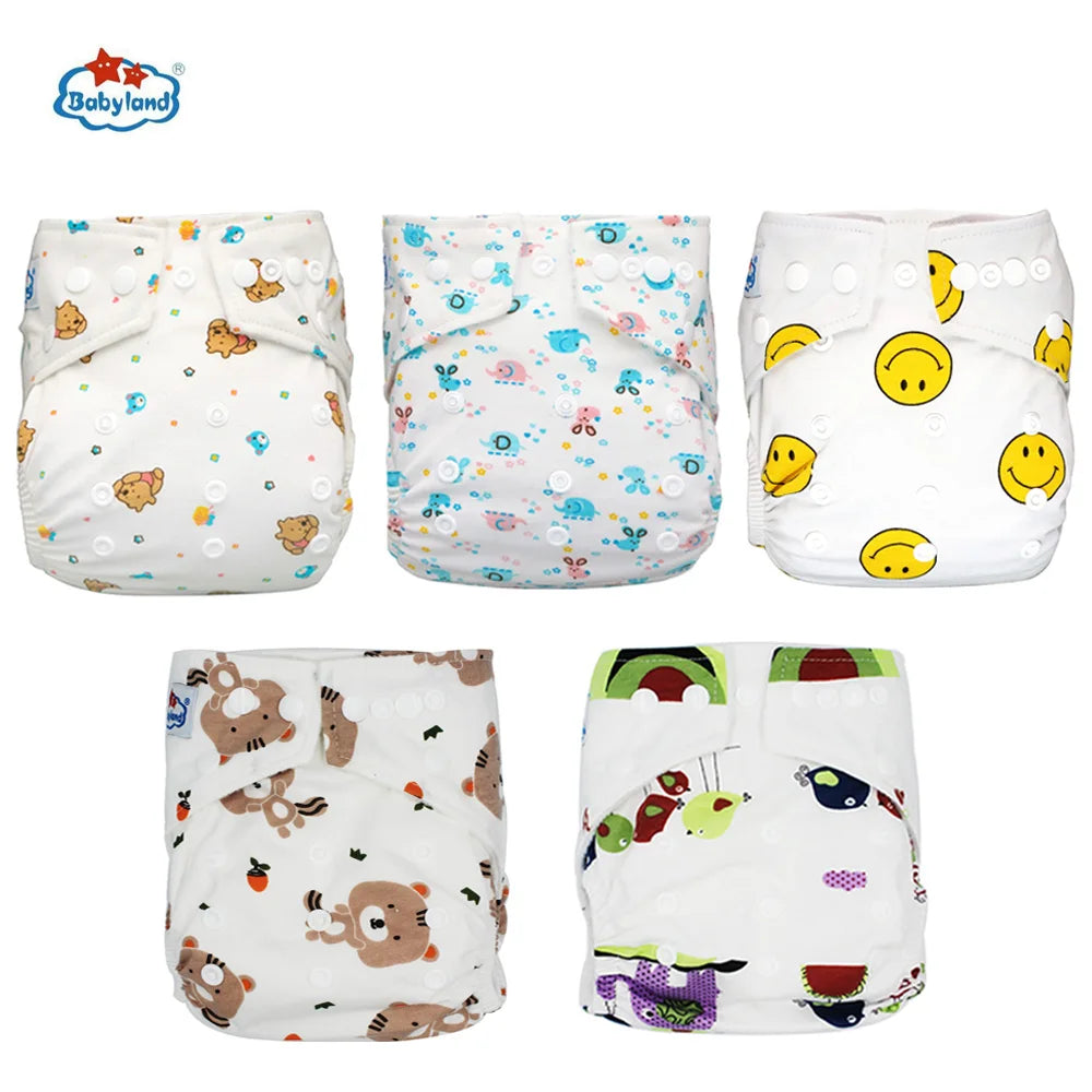 5pcs Babyland Washable Diapers – Eco-Friendly Pocket Nappies (3–15kg)