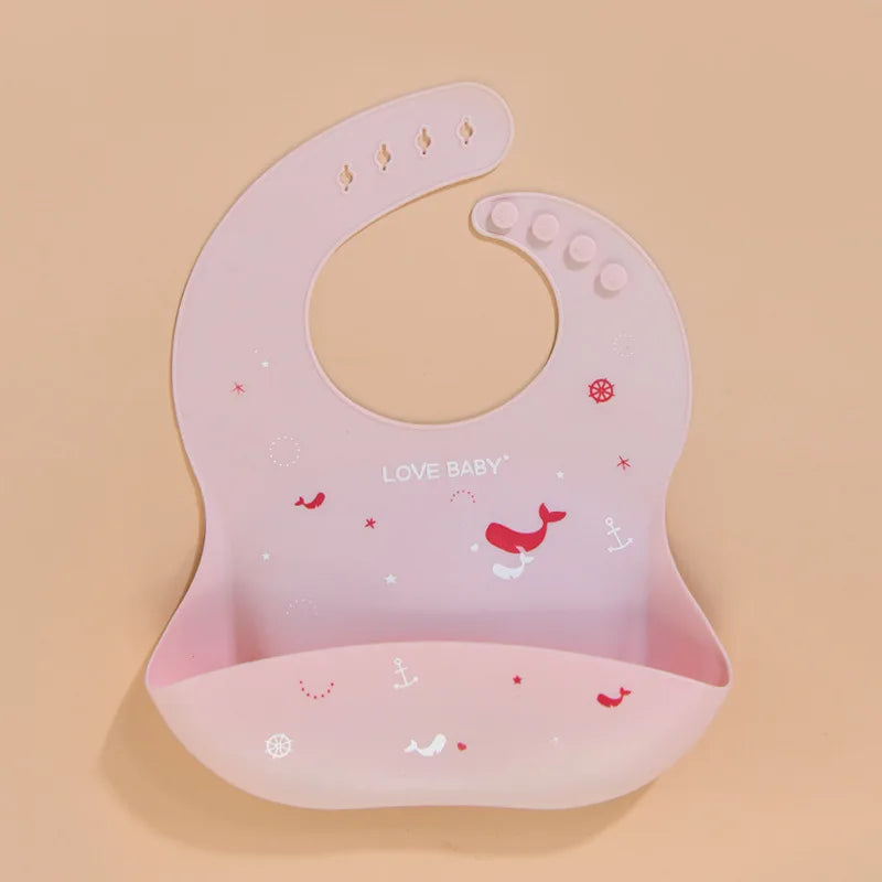 Baby Silicone Bibs Infant Toddler Feeding Saliva Towel Cartoon Adjustable Children Apron with Pocket Baby Waterproof Things