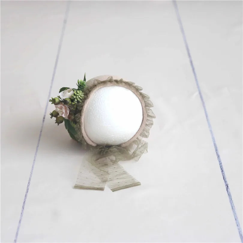 Cute Pink Sunflower Garden Knit Bonnet Baby Girl Photo Prop