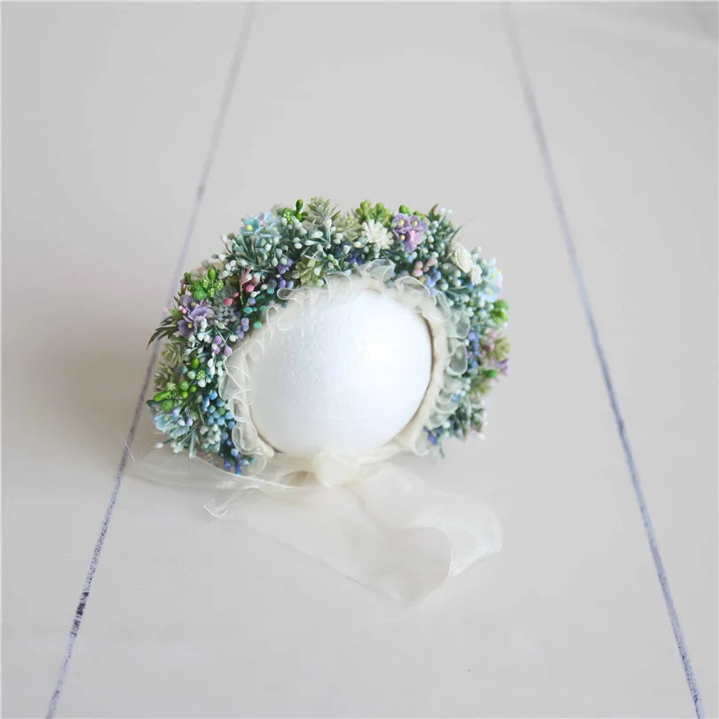 Cute Pink Sunflower Garden Knit Bonnet Baby Girl Photo Prop