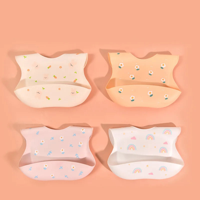 Baby Silicone Bibs Infant Toddler Feeding Saliva Towel Cartoon Adjustable Children Apron with Pocket Baby Waterproof Things