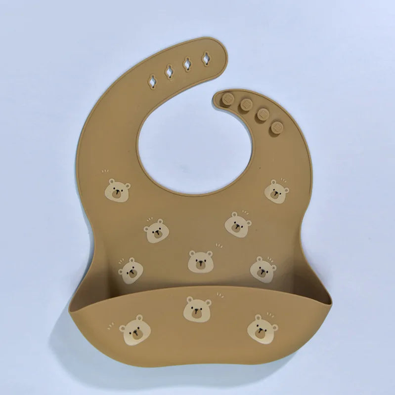 Baby Silicone Bibs Infant Toddler Feeding Saliva Towel Cartoon Adjustable Children Apron with Pocket Baby Waterproof Things