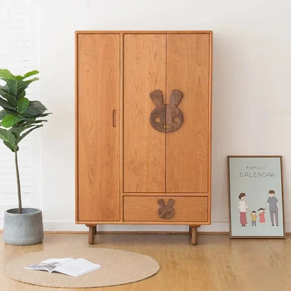 Modern Kids Wooden Wardrobe Organizer - Space-Saving Closet for Children's Clothes and Bedroom Storage Furniture