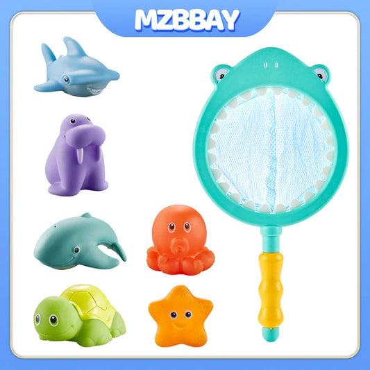 Baby Bath Swimming Pool Paddle Toys Waterproof Bathtub Colorful Toys Cartoon Shark Net Catch Fish Delight Toys Summer Dabble Toy