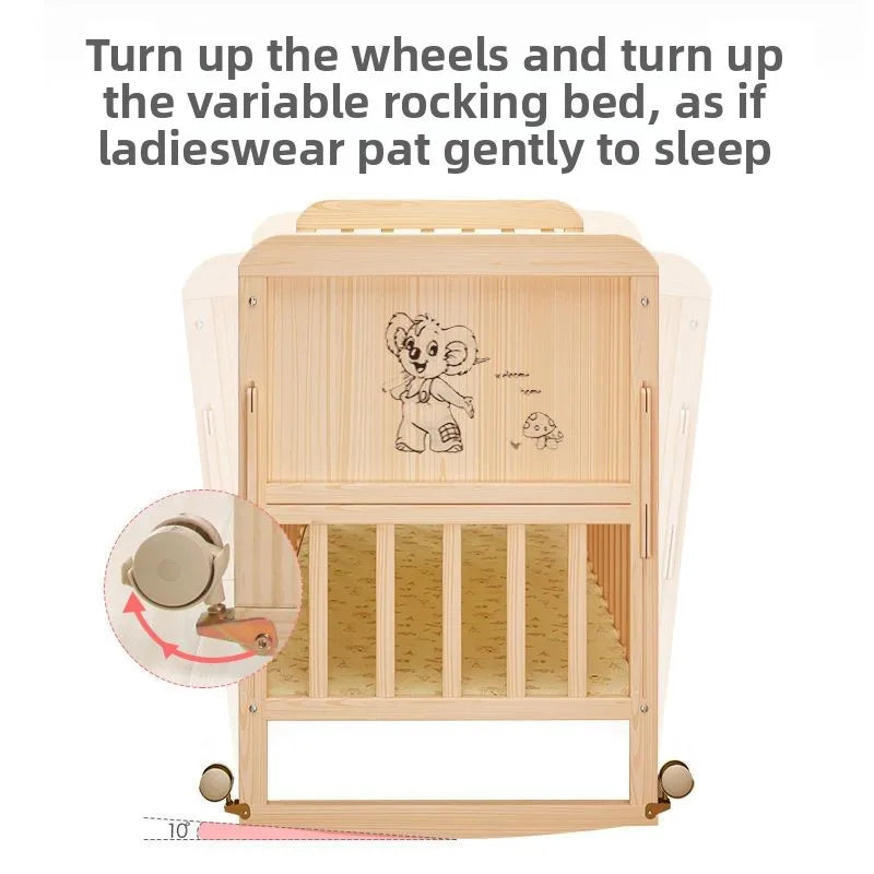 Solid Wood Baby Crib Convertible Toddler Bed Movable Newborn Bassinet Cradle Multi Functional Infant Bed For Babies Boys Girls
