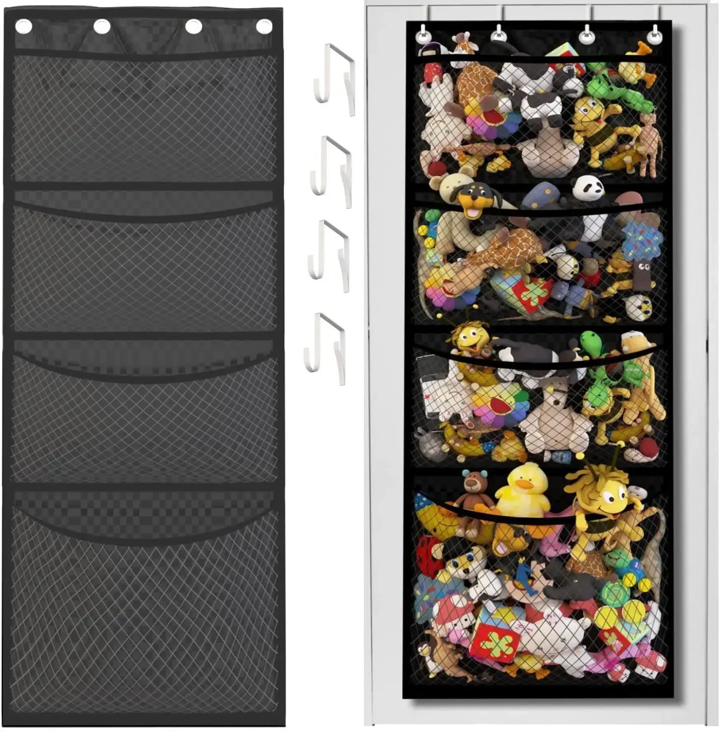New Stuffed Storage Bag Over The Door Stuff Animals Organizer Hanging Mesh Bags 4 Large Pockets for Baby Plush Toys Kids Storage