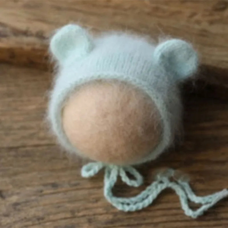 Fluffy Mink Thread Newborn Knit Hat with Ears Photo Prop