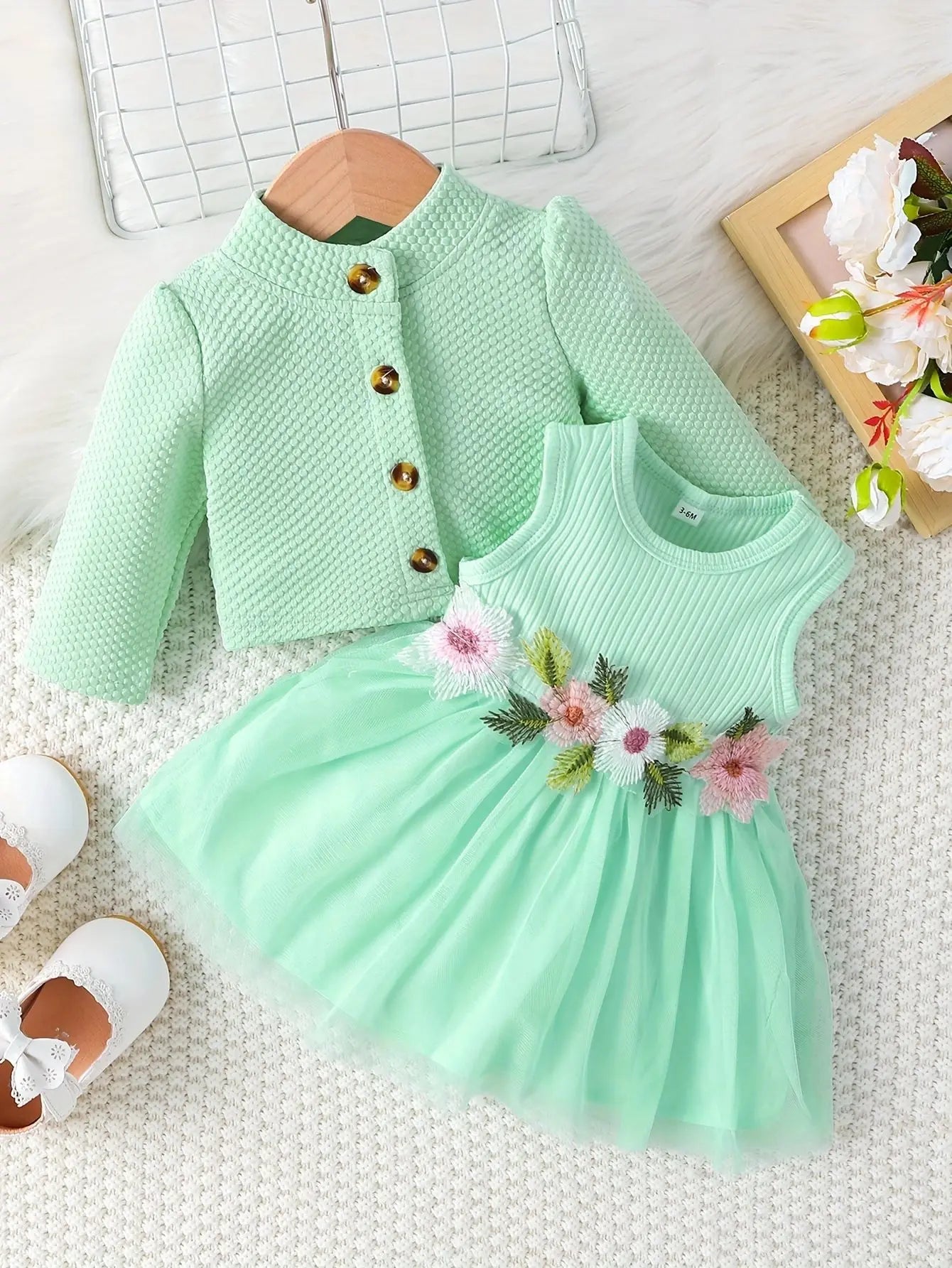 Baby Girl Dress Set 0–24M – Pink Petal Suspender Coat for Spring/Autumn
