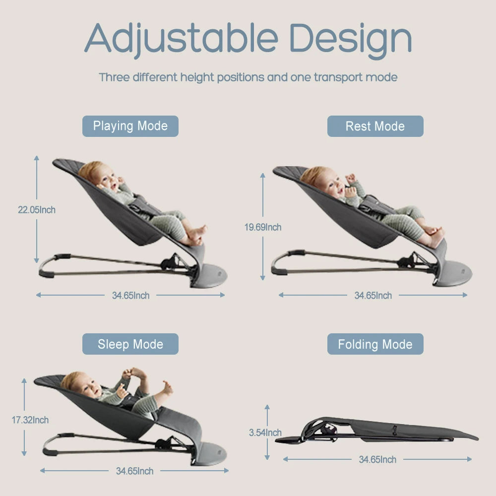 AnGku Baby Rocking Chair Foldable Baby Swing Chair for 0-12 Months Three-speed Height Adjustment Baby Bouncer with Toys