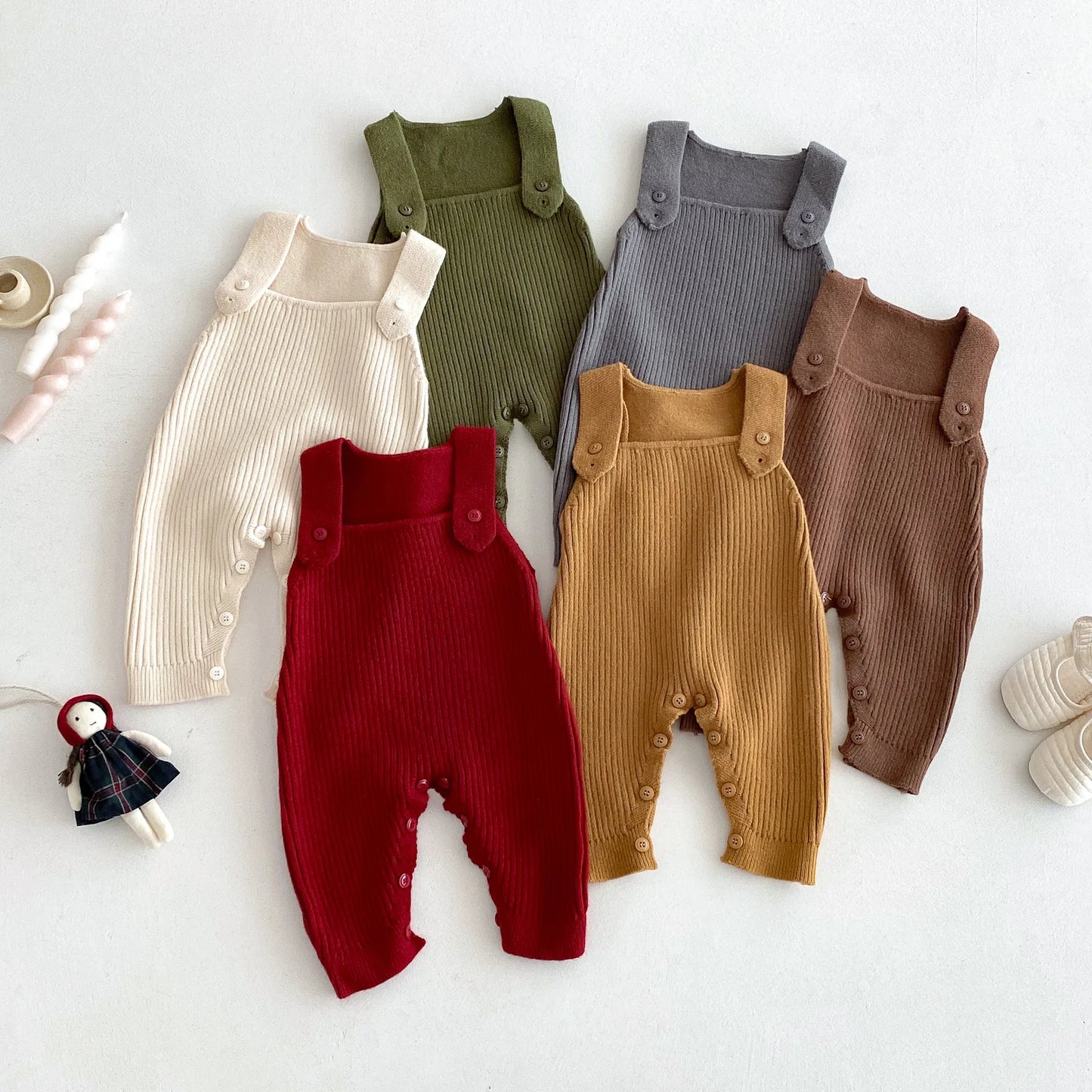 Knit Baby Overalls Romper Multi-Earthy Color Adjustable Buttons Autumn Winter New Outfit 0-3Y Kids Clothing