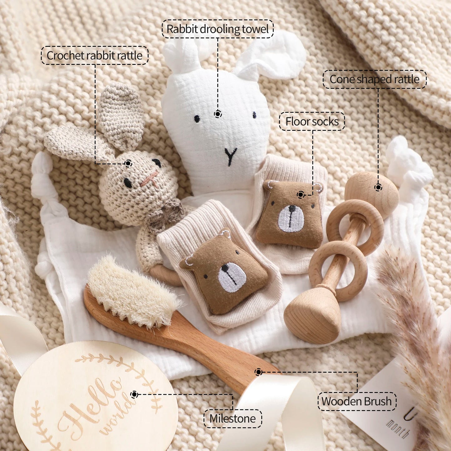 7-Piece Newborn Baby Gift Set – Double-Sided Blanket, Rattle & Bath Essentials
