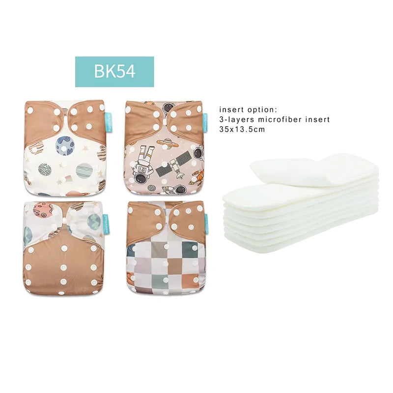 HappyFlute Reusable Diaper Set – 4 OS Pocket Diapers + 8 Inserts