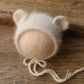 Fluffy Mink Thread Newborn Knit Hat with Ears Photo Prop