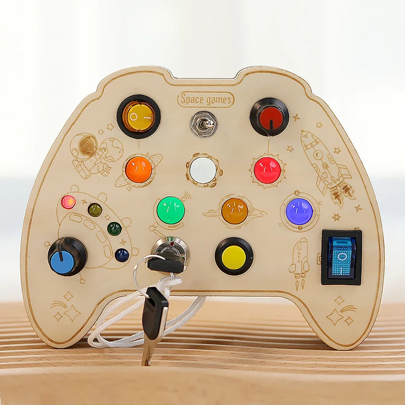 Montessori early education puzzle toys, busy board, button, switch, light, space game, children's and baby's hands-on ability