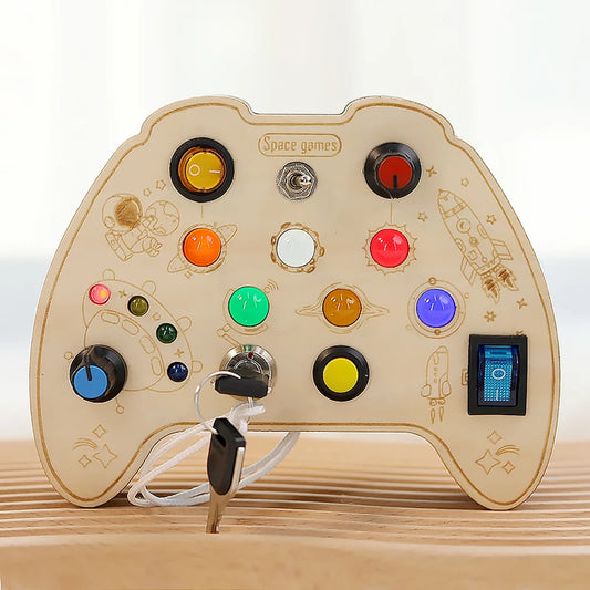 Montessori early education puzzle toys, busy board, button, switch, light, space game, children's and baby's hands-on ability